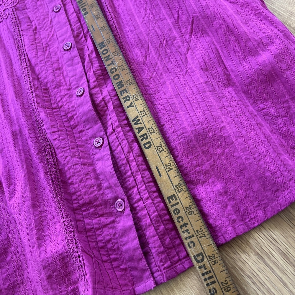 Laura Scott Boho Top Size Extra Large Pink Embroidered Peasant Button Up 3/4 - Picture 11 of 14